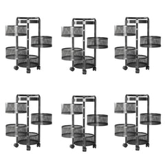 Kuber Industries 4-Layer Kitchen Trolley | 360? Rotating Storage Rack | Round Storage Rack with Wheels | Fruit and Vegetable Storage for Kitchen | Pack of 6 | (Black)