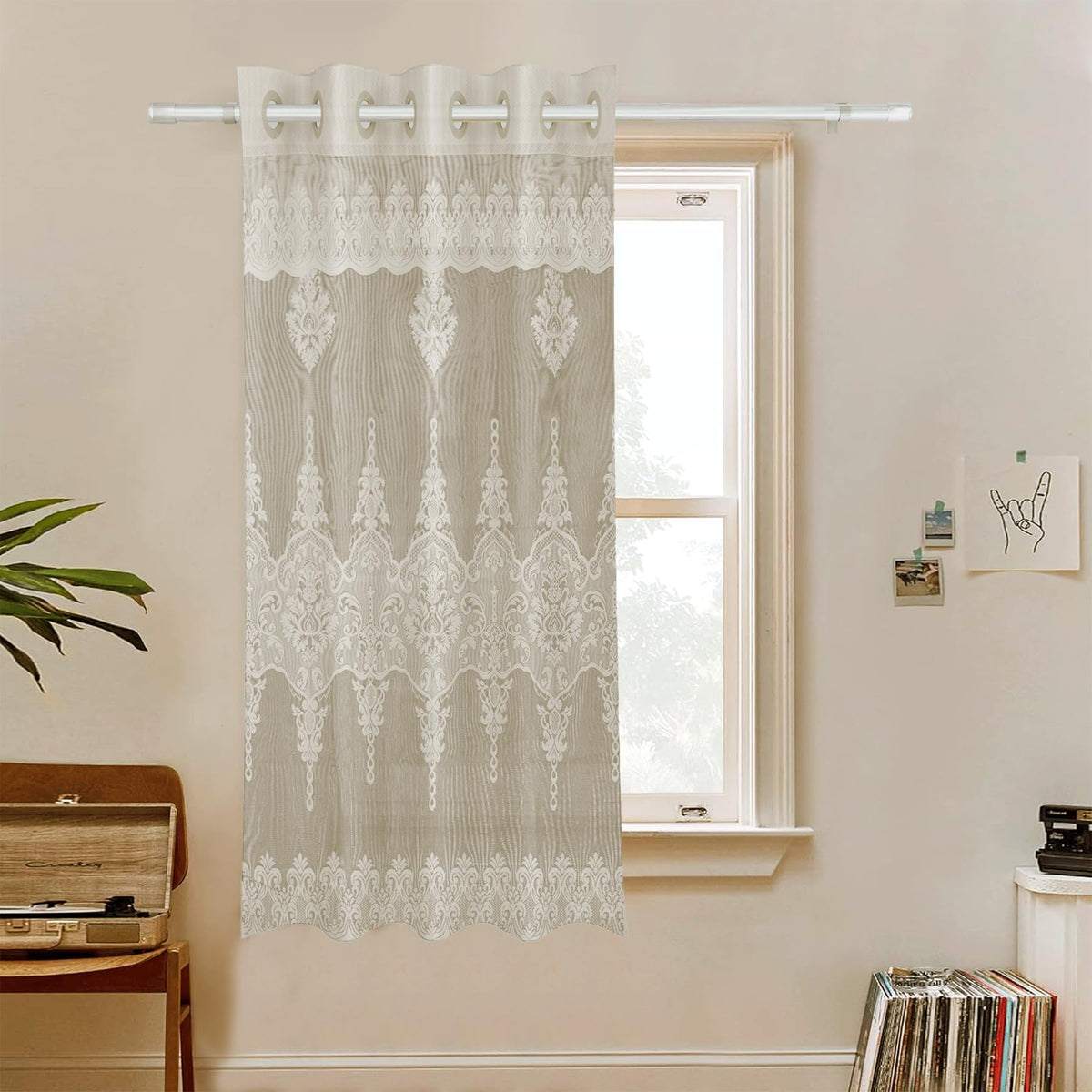 Heart Home Window Curtain|Darkening Window Curtains|Sheer Curtain with 8 Rings|Parda for Living Room|Drapes for Bedroom|Net Frill Window Curtain|5 Ft|SY15ZZ|Cream