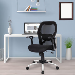 Kuber Industries Ergonomic Revolving Office Chairs for Work From Home | Comes with Manual Height Adjustable, Armrest Support | Comfy Study Chair for Students with Wheels | Black