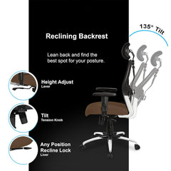 Kuber Industries Ergonomic Office Chairs for Work from Home | Comes with Manual Height Adjustable, Armrest, Headrest & Lumbar Support | Comfy Study Chair for Students with Wheels | Black & Beige Seat