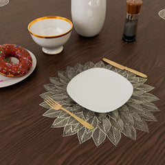 Heart Home Side Table Mats | Table Mat For Bedroom | Bed-Side Table Mat | Center Table Mat | Table Dining Mat | Table Runner Mat | Round Flower | 2 Piece Set | Golden