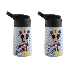 Kuber Industries 350 ml Insulated Water Bottle | Mickey Kids Water Bottle | Stainless Steel Kids Water Bottle | Water Bottle with Push-Button Flip Lid | Bottle For School | Sky Blue | Pack of 2