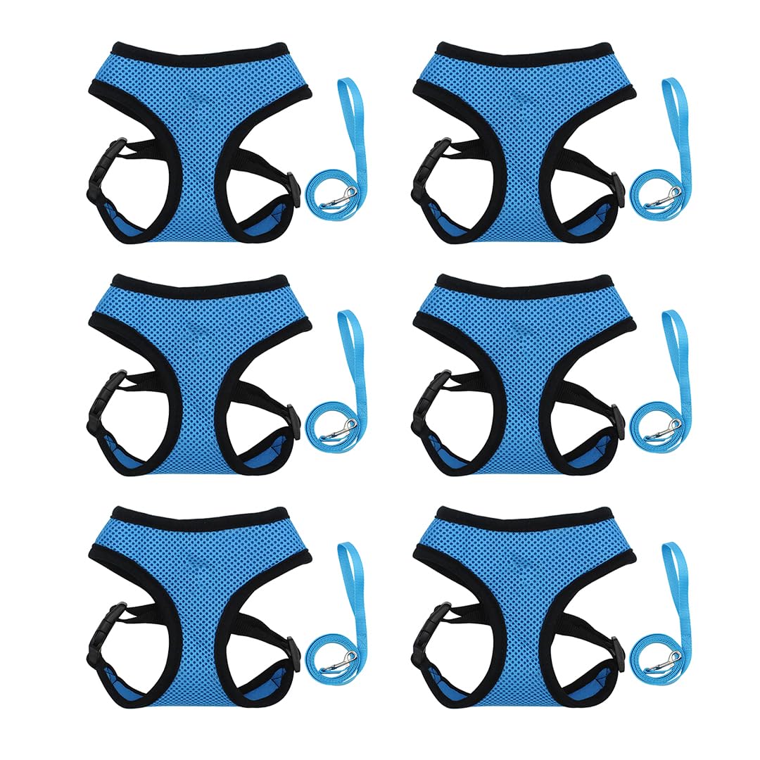 Kuber Industries Reflective Dog Harness with Adjustable Leash|Breathable Polyester Mesh Fabric with Top carry Handle|Small Size|HAT-818|Comfortable No-Pull Grip|Quick Release Buckles|Blue (Pack of 6)