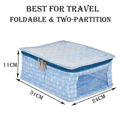 Heart Home Under Garment Kit | PVC Coated Check Design Innerwear Bag | Two Partition UG Kit for Man & Woman | Travel Toiletry Kit With Transparent View | Blue