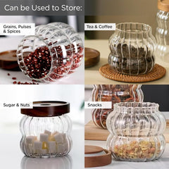 Kuber Industries Borosilicate Glass Jar with Acacia Lid | Kitchen Organizer Items & Storage | Multi-utility, Leakproof, Airtight Storage Jar for Cookies, Snacks, Tea, Coffee, Sugar | Set of 2 | 400ml