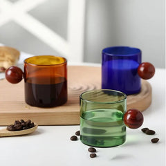 Kuber Industries 8 Pcs Borosilicate Glass Coffee Cups | Cup with Wooden Ball Handle | High Heat Resistant | Microwave and Dishwasher Safe | 120 ML | Pack of 4 | Transparent
