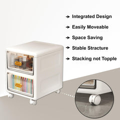 Kuber Industries (Set of 3) 2-Layer Small Plastic Cabinet For Storage with 360 degree Wheels -Bed Side Storage Organiser & Chest Of Drawers For Bedroom