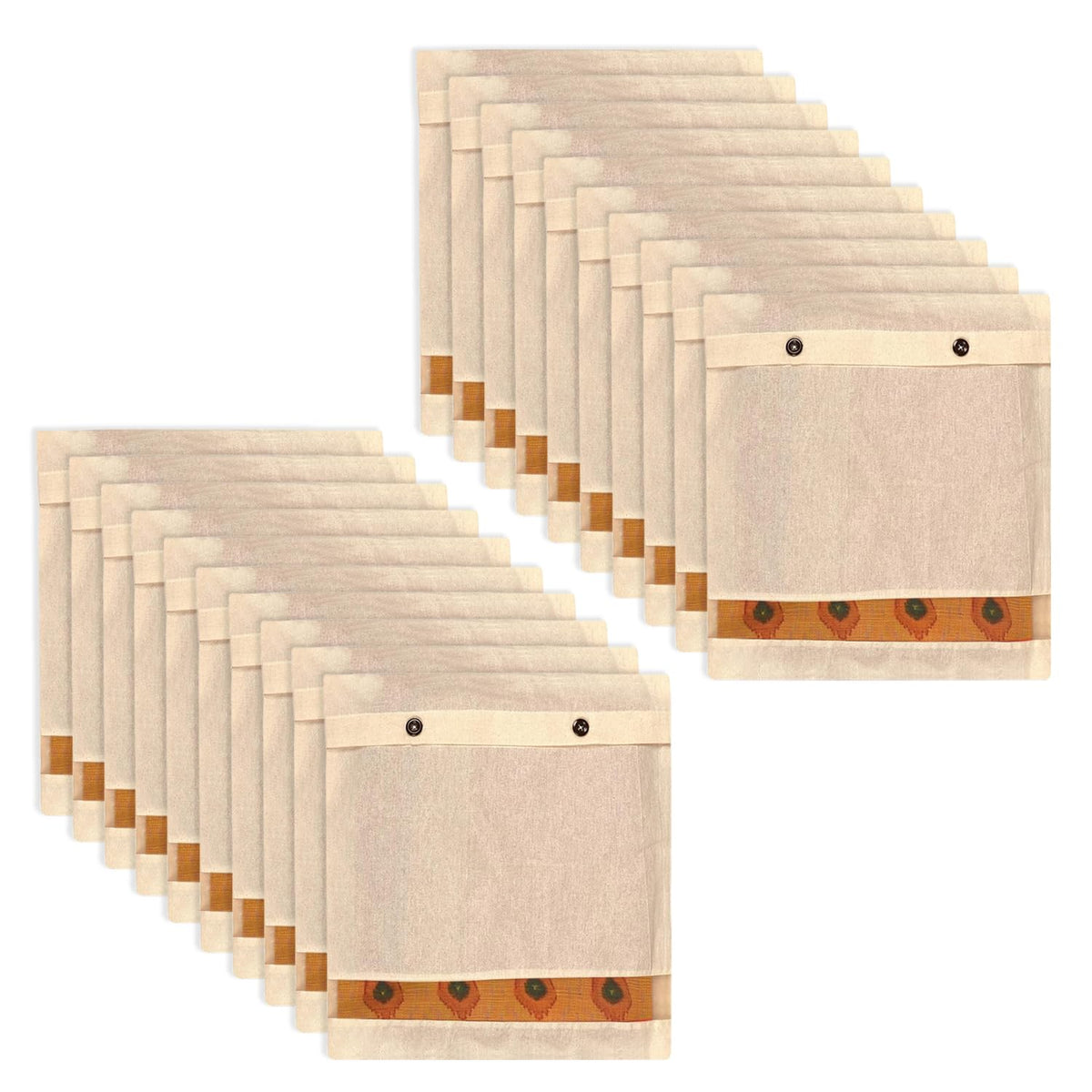 Heart Home Saree Bags | Clothes Bags for Storage | Cotton Wardrobe Organizer | Mesh Window Cloth Storage Bags Set | Single Packing Saree Cover with Button | Pack of 20 | Cream