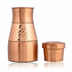 Kuber Industries Water Jug | Bottle with Inbuilt Glass | Vessel for Drinking Water | Bedroom Jar| Bedside Water Bottle | Water Jug | Middle Hammered | 1100 ML | Copper