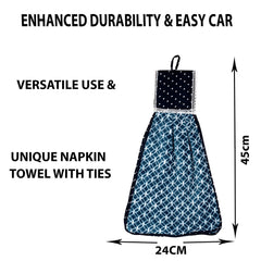 Heart Home Napkin | Washbasin Hanging Napkin | Kitchen Towel with Ties | Napkin for Kitchen | Circle Napkin for Bathroom | Hand Towel for Kitchen | Pack of 6 | Blue