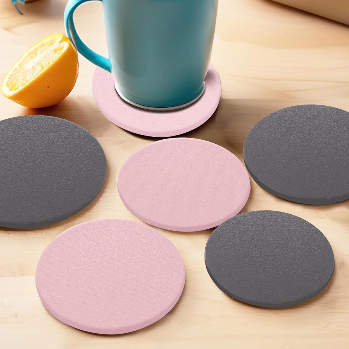 Kuber Industries 30 Pcs Non-Slip Tea Coaster for Hot Pots - Round Tea Cup & Water Glass Cover Top Lid for Teapoy & Dining Table - Grey & Pink