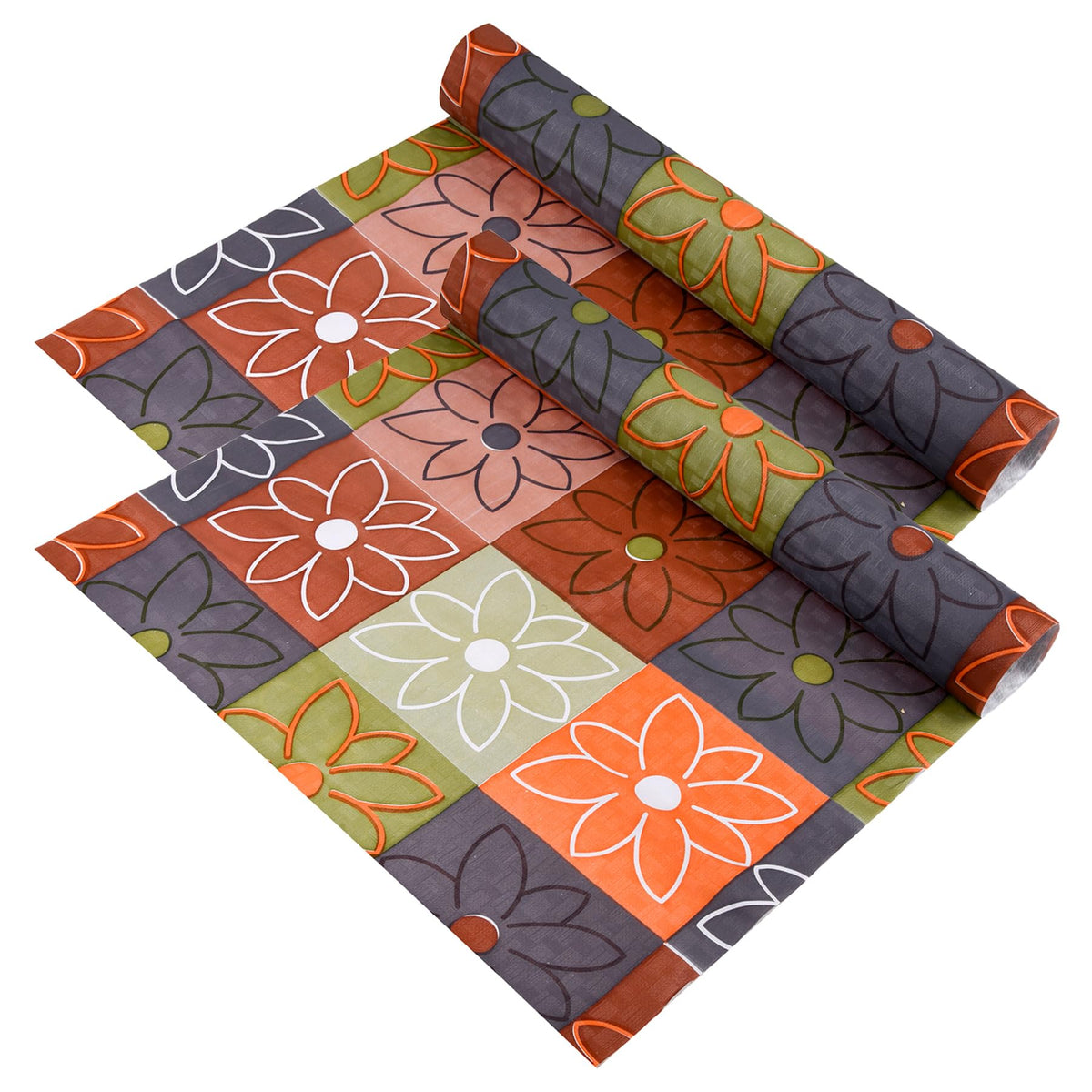 Heart Home Shelf Liner | Kitchen Cabinet Shelf Protector | Kitchen Liners for Cabinets and Drawers | Drawer Liner Mat | Check-Design Shelf Liner Cabinet Mat | 5 MTR | Pack of 2 | Orange