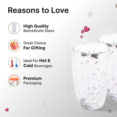 Kuber Industries 12 Pcs Star Sequin Glasses | Double Walled Borosilicate Glass | High Thermal Resistance | Microwave & Dishwasher Safe | 350 ML | Pack of 6 | Transparent