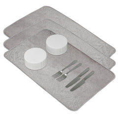 Kuber Industries Dish Dry Mat | Microfiber Drying Mat | Kitchen Drying Mat | Self Dish Dry Mat | Water Absorbent Kitchen Mat | Embossed Dish Dry Mat | 50x70 | Pack of 3 | Gray
