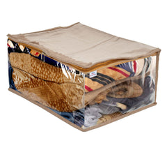 Heart Home Laminated Transparent Waterproof Underbed Storage Bag, Storage Organiser For Quilts, Blankets, Pillows, Bedsheets, Towels, Summer and Winter Cloth- Pack of 2 (Ivory)-HS_38_HEARTH21451