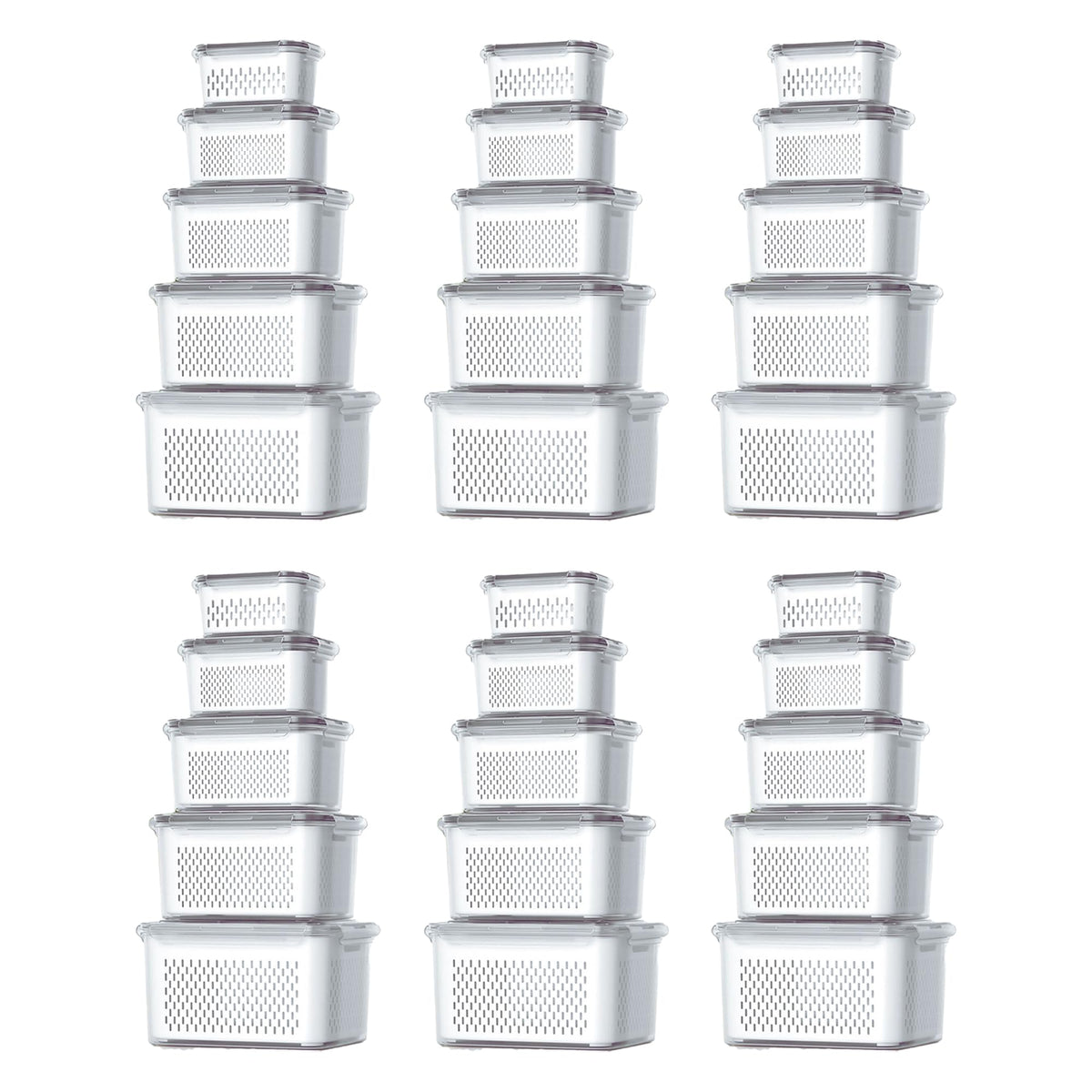 Kuber Industries 30 Pcs Food Containers | Storage Box for Fridge | Vegetable Fruit Boxes | Refrigerator Storage Box | Containers With Lid | Handheld Strainer Basket | HXP00742 | Transparent|Pack of 6