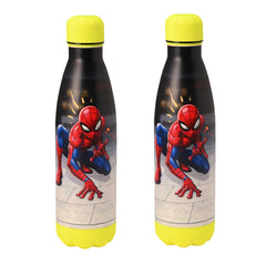 Kuber Industries 500 ml Water Bottle with 2 Lids | Marvel Spiderman | Stainless Steel Bottle for Travel-Gym & Sports | BPA-Free Insulated Sipper Bottle for Adults & Kids with Straw | Red | Pack of 2