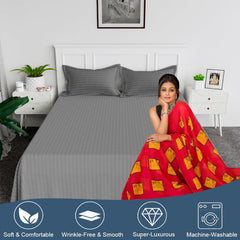 Kuber Industries Double Bedsheet with 2 Pillow Covers | 144 TC Glace Cotton Bedsheet | Satin Striped Bedsheet for Home | Hotel | Bedroom | 90x100 Inch | Gray