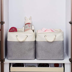 Kuber Industries Pack Of 4 Foldable Storage Basket|Polyester Toy Storage Bin|Wardrobe Organizer For Clothes (Grey & White)