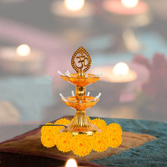 Heart Home Diwali Lights | Diwali String Light For Décor | Lights for Christmas | Lights for Navratri | Pooja Light For Diwali | Lights for Indoor | LED 2 Layer Diya Stand | Golden