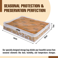 Heart Home Saree Storage Bag | Waterproof Saree Bag | Wardrobe Storage Bag | Top Visible Window Saree Bag | Cloth Organizer | Flower Quilted Storage Bag | 3 Inch | Pack of 2 | Golden