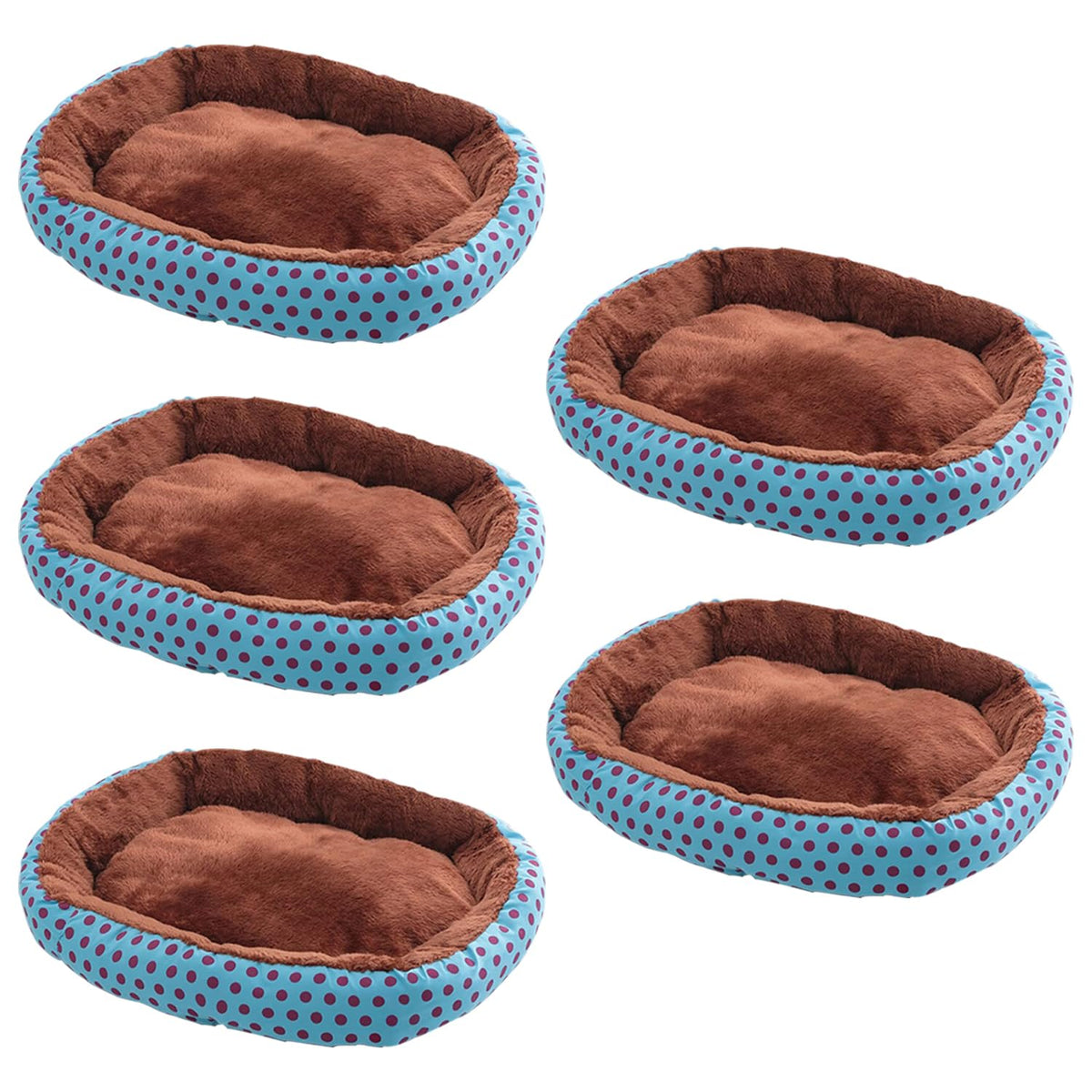 Kuber Industries Dog & Cat Bed|Soft Plush Top Pet Bed|Oxford Cloth Polyester Filling|Medium Washable Dog Bed|Circular Cat Bed with Rise-Edge Pillow|QY039BC-M|Blue & Coffee(Pack of 5)