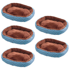 Kuber Industries Dog & Cat Bed|Soft Plush Top Pet Bed|Oxford Cloth Polyester Filling|Medium Washable Dog Bed|Circular Cat Bed with Rise-Edge Pillow|QY039BC-M|Blue & Coffee(Pack of 5)
