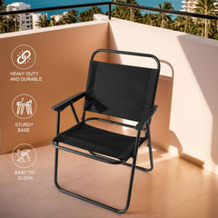 Kuber Industries (Set of 6) Portable & Foldable Chair for Travelling - Small Camping Cloth Kurchi for Outdoor Beach & Home Aram - Black