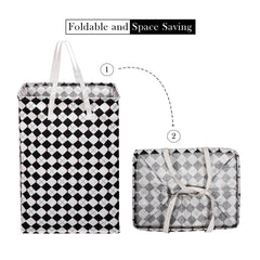 Heart Home Laundry Basket | Check Laundry Basket | Canvas Storage Bag with Handles | Clothes Storage Basket for Home | Toy Storage Basket | 75 LTR | Large | Pack of 2 | Black