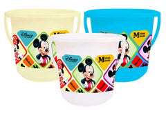 Kuber Industries Disney Mickey Minnie Print Unbreakable Virgin Plastic Strong Bathroom Bucket,16 LTR (Cream & Blue & White)-Pack of 3 -HS_35_KUBMARTS17875