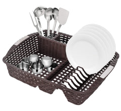 Heart Home Plastic Dish Drying Drainer Rack Holder Basket Organizer Without Tray (Brown)-46HH0382