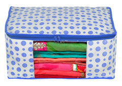 Kuber Industries Dot Printed Foldable, Lightweight Non-Woven Saree Cover/Organizer With Tranasparent Window- Pack of 10 (Blue)-46KM0501