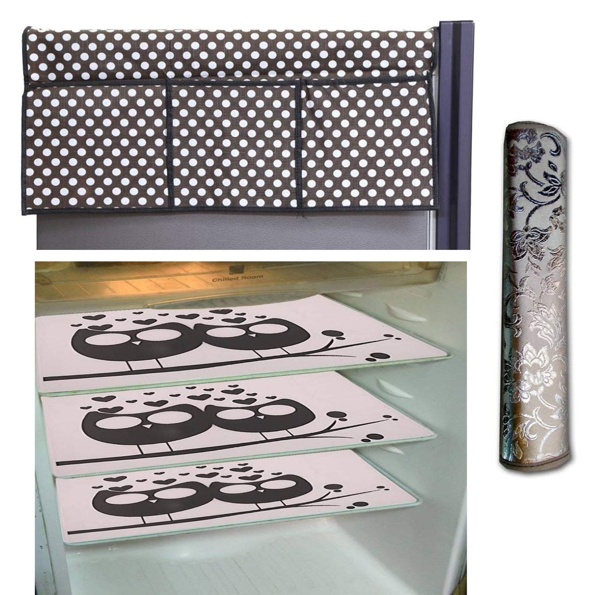 Kuber Industries Cloth 3 Pieces Fridge Mat, 1 Piece Handle Cover and 1 Pieces Fridge Top Cover (Multi)-CTKTC2791