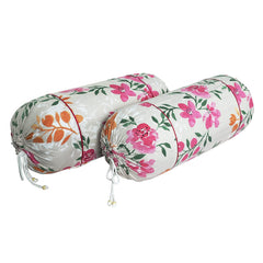Heart Home Bolster Covers | Soft Cotton Bolster Cover Set | Diwan Round Bolster Pillow Covers | Green Leaf Print Roll Masand Cover | 16x32 Inch | Pack of 6 | Multicolor