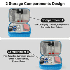 Homestic Travel Organizer For Electronic Accessories|Multipurpose Pouch|Adapter, Cable, Gadget Organizer|Three Comparment With Zipper (Blue)