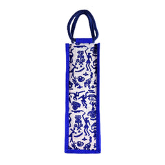 Kuber Industries Bottle Bag | Jute Carry Bag | Water Bottle Cover | Wine Bottle Bag | Reusable Bottle Bag with Handle | Bottle Bag for Office | Warli-Print Gift Bag | Blue