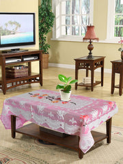 Heart Home Flower Printed Home Decorative Luxurious 4 Seater Cotton Center Table Cover/Table Cloth, 40"x60" (Pink)-44HH044