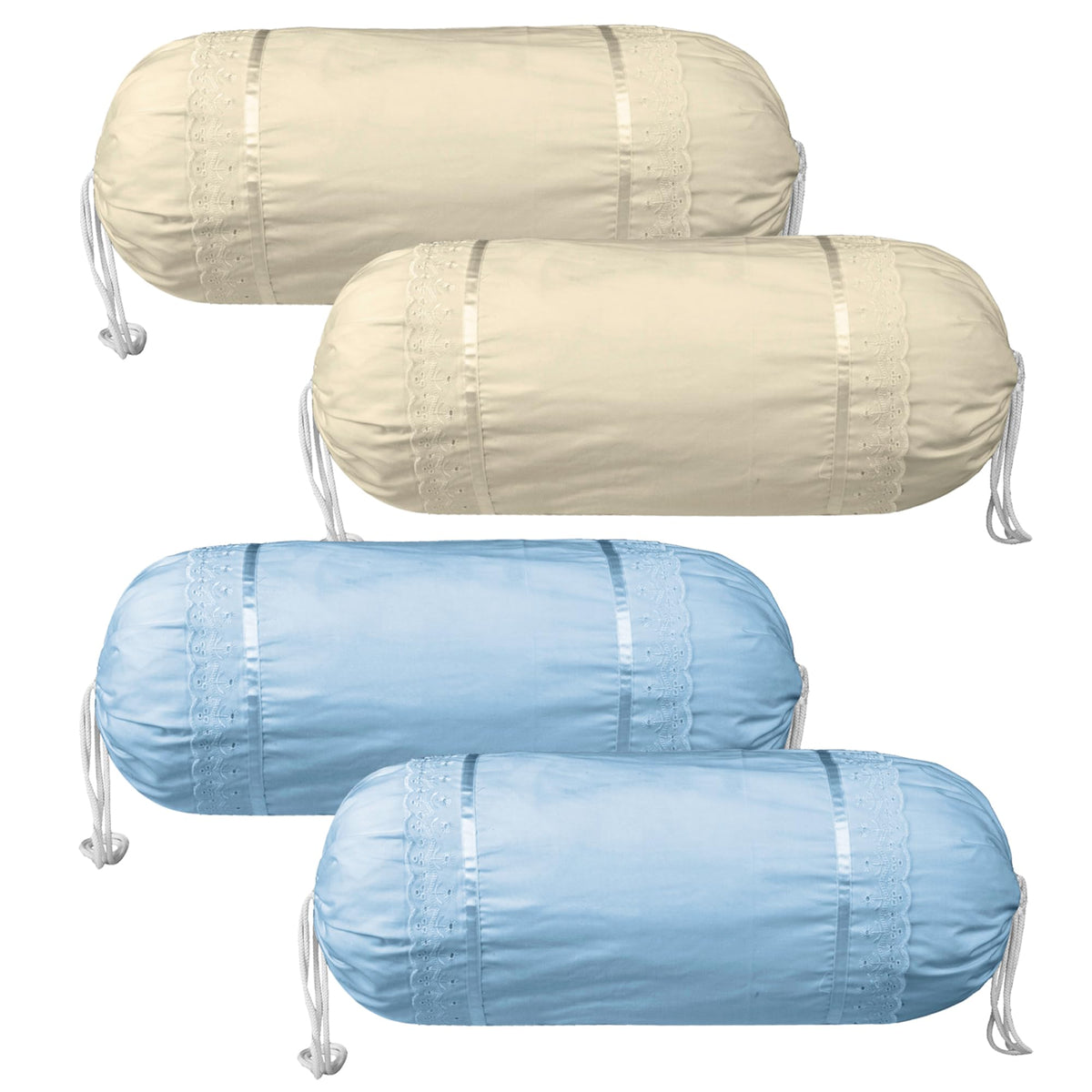 Kuber Industries Bolster Covers | Cotton Bolster Cover Set | Diwan Bolster Cover Set | Bolster Pillow Cover | Plain Lace Print Masand Cover | 16x32 Inch | Pack of 4 | Multicolor