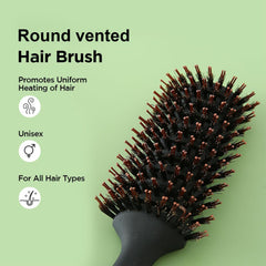 Homestic Hair Brush | Flexible Bristles Brush | Hair Brush with Paddle | Quick Drying Hair Brush | Suitable For All Hair Types | Round Vented Hair Brush | 2 Piece | C13-X-BLK | Black