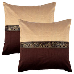 Heart Home Cushion Cover | Pillow Covers for Sofa | Throw Cushion Cover | Dupion Polyester Cushion Covers | Center Lace Cushion Covers | Set of 5 | 16 Inch | Brown