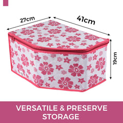 Heart Home Blouse Cover | Clothes Storage Bag | Zipper Wardrobe Organizers | Non-Woven Clothes Organiser | Side Transparent Blouse Organizer | Flower-Design | Pack of 12 | Pink