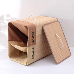 Kuber Industries Bamboo Basket With Lid|Foldable Laundry Basket For Clothes|Durable Rope Handles & Removable Bag|Natural|Pack Of 2