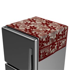 Kuber Industries Fridge Top Cover | Fridge Top Cover with Pockets | Refrigerator Top Cover for Kitchen | Fridge Top Cover with 6 Utility Pockets | Flower-Design Fridge Cover | Maroon