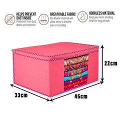 Heart Home Saree Cover | Zip Closure Saree Cover | Clothes Storage Bag | Wardrobe Organiser for Suit | Transparent Window Saree Cover | Dot Border-Design | 9 inch | Pack of 12 | Pink
