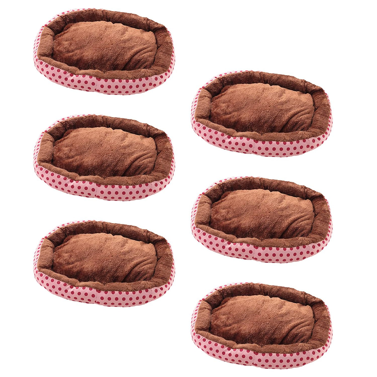 Kuber Industries Dog & Cat Bed|Soft Plush Top Pet Bed|Oxford Cloth Polyester Filling|Medium Washable Dog Bed|Circular Cat Bed with Rise-Edge Pillow|QY039PC-M|Pink & Coffee(Pack of 6)