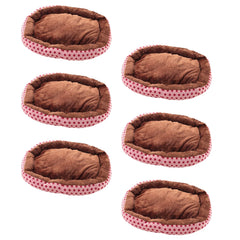 Kuber Industries Dog & Cat Bed|Soft Plush Top Pet Bed|Oxford Cloth Polyester Filling|Medium Washable Dog Bed|Circular Cat Bed with Rise-Edge Pillow|QY039PC-M|Pink & Coffee(Pack of 6)
