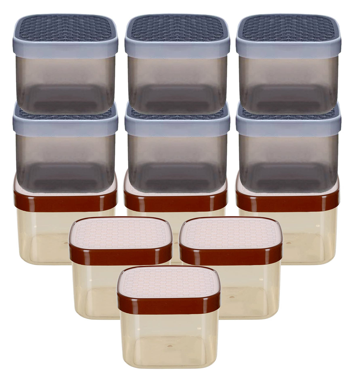 Kuber Industries Check Deisgn Lid Food Grade BPA Free Plastic Kitchen Container Set,1200ml, Set of 12 (White & Grey)