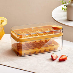 Kuber Industries 2 Layer Ice Cube Tray with Lid | Fridge Ice Cube container | 64 ice cube molds for freezing | One-Press Demolding | BPA Free | Orange