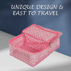 Heart Home Under Garment Kit | PVC Coated Check Design Innerwear Bag | Two Partition UG Kit for Man & Woman | Travel Toiletry Kit with Transparent View | Pack of 2 | Pink