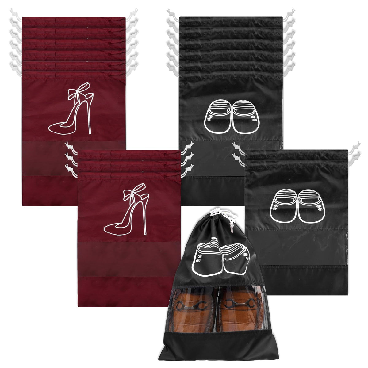 Heart Home Shoe Cover | Travel Shoe Storage Bags | Polyester Storage Bags | Drawstring Shoe Cover | Clear Transparent Shoe Storage Organizer | Pack of 18 | Multi